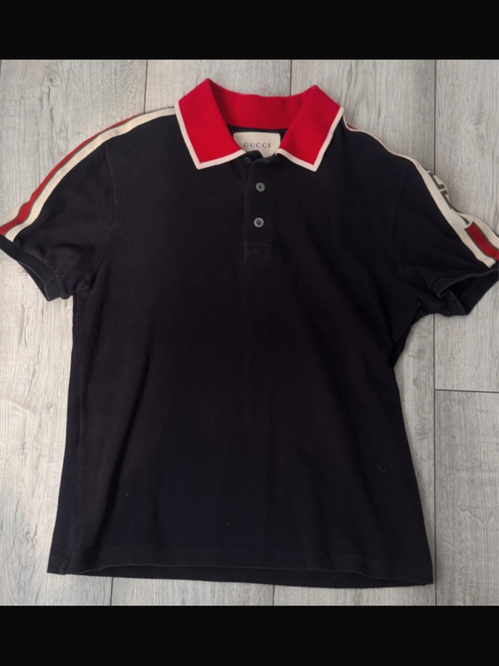 Gucci Black Polo with Red Contrast Collar and White Trim
